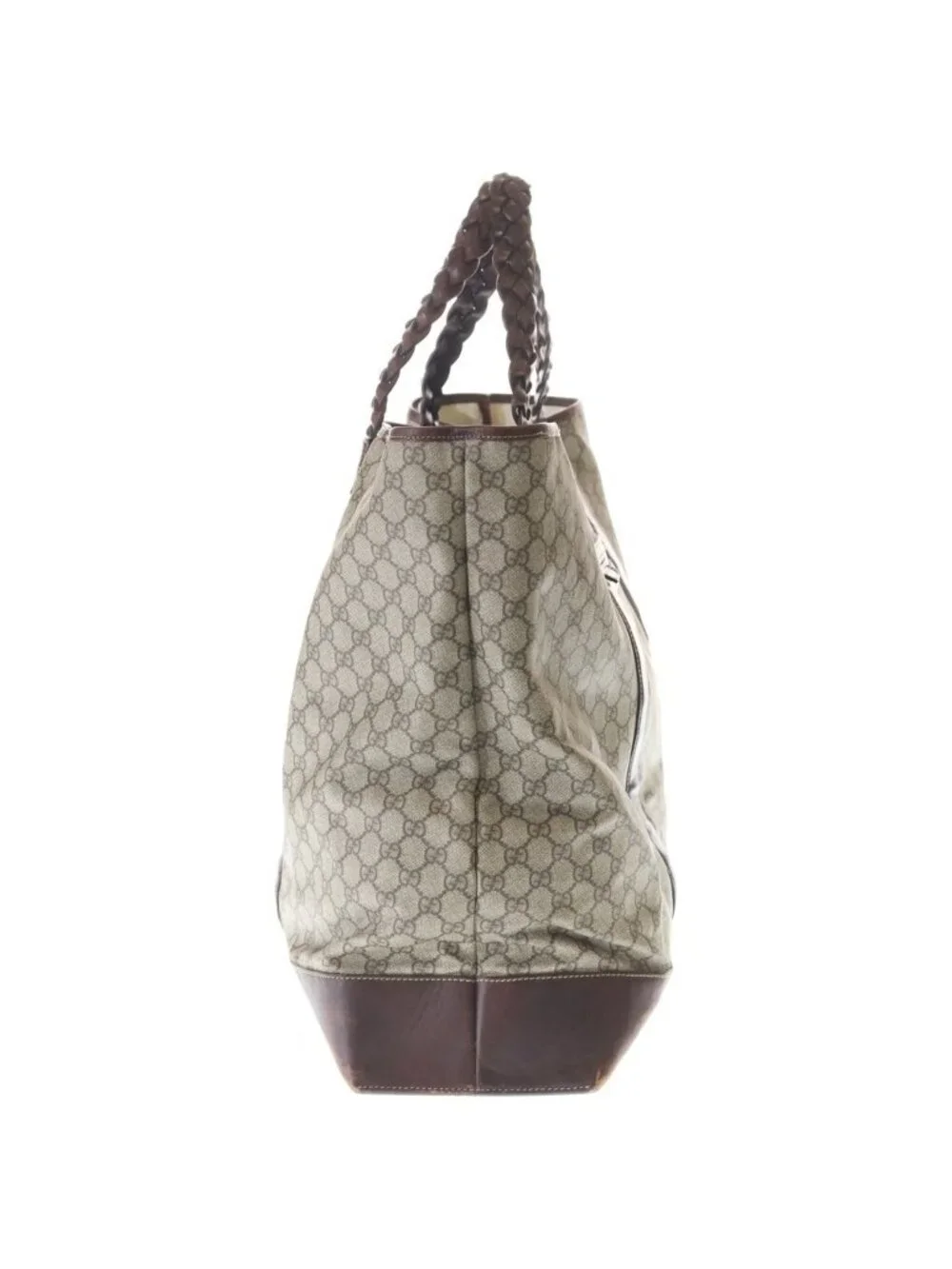 Gucci GG Supreme Logo Patch Leather Hand Tote Bag Brown Beige